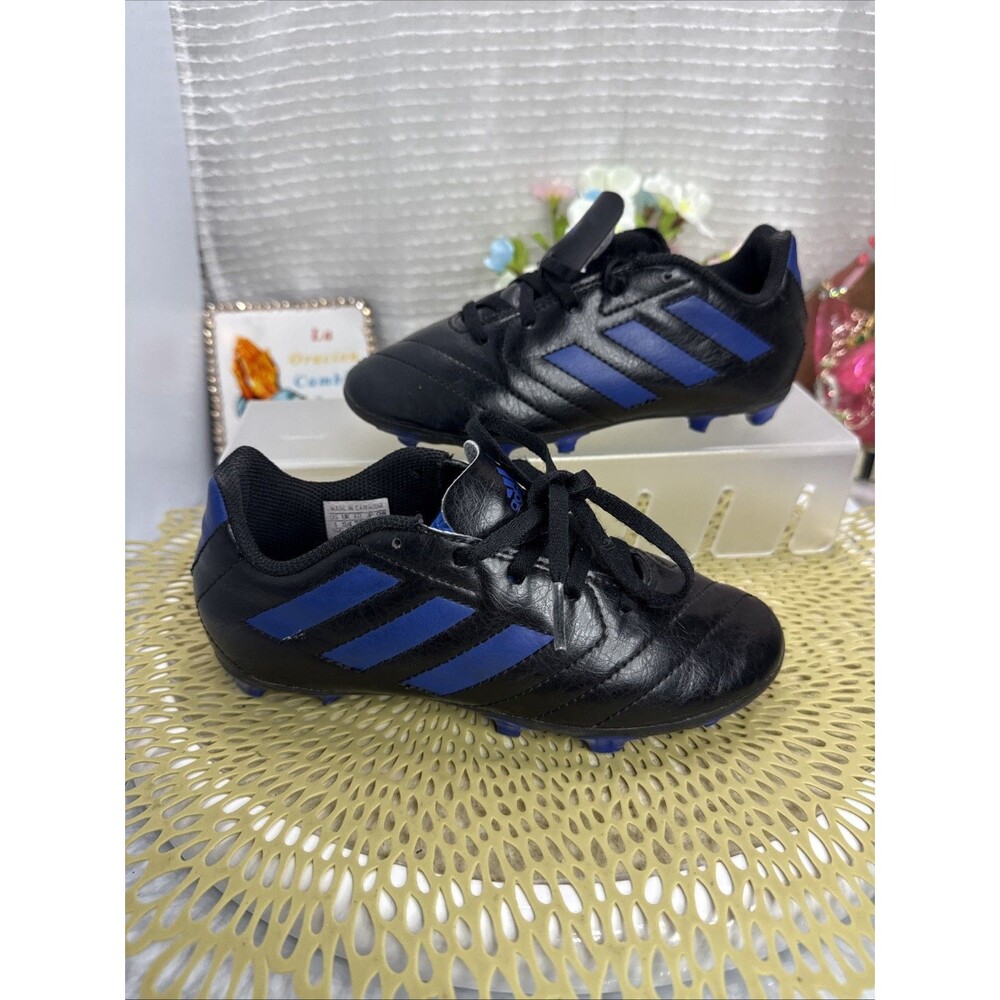 (N1) Adidas Goletto VII FG football boots, black/blue, kids' size(FV2894) US 1